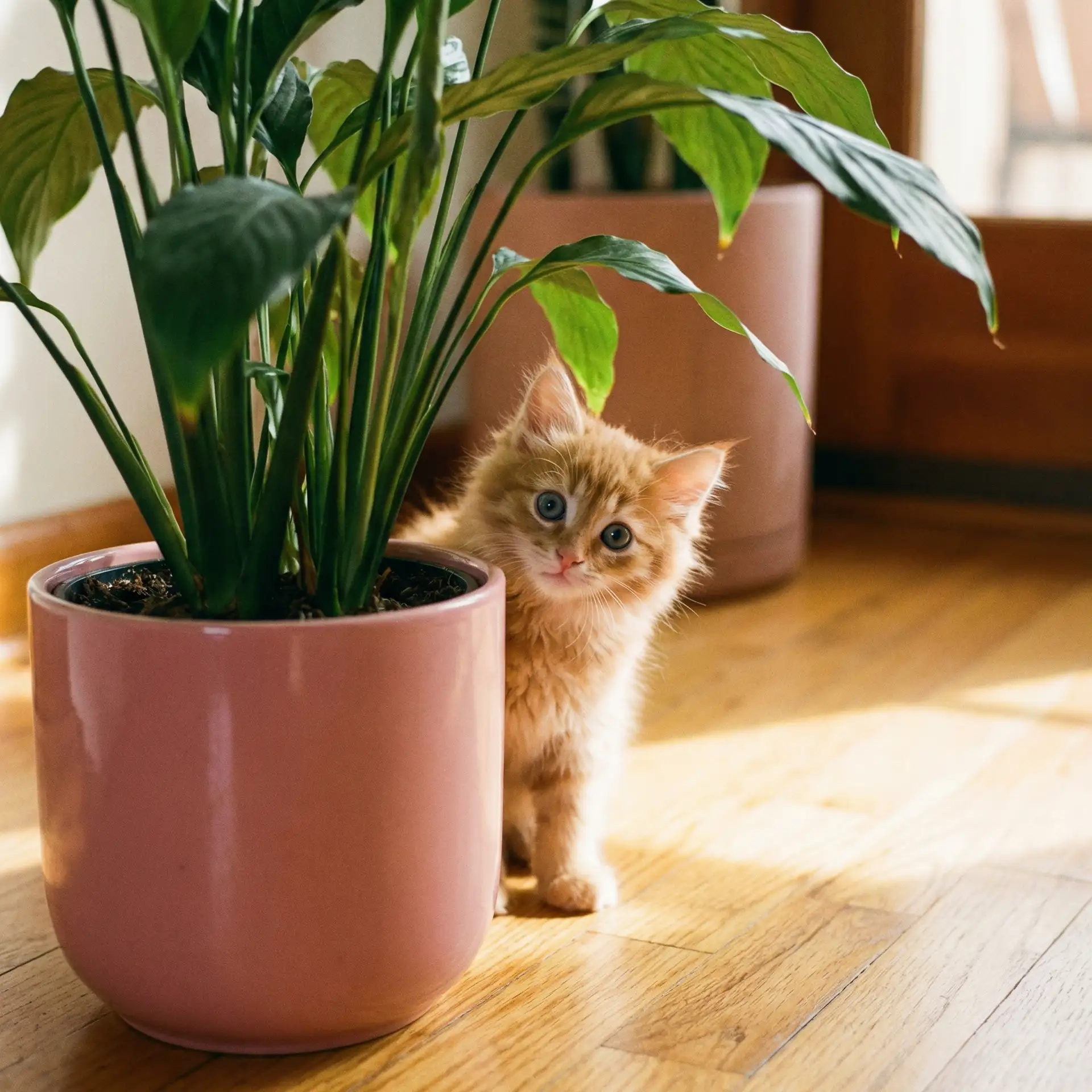 小猫从花盆后探头 - 大地资源网址